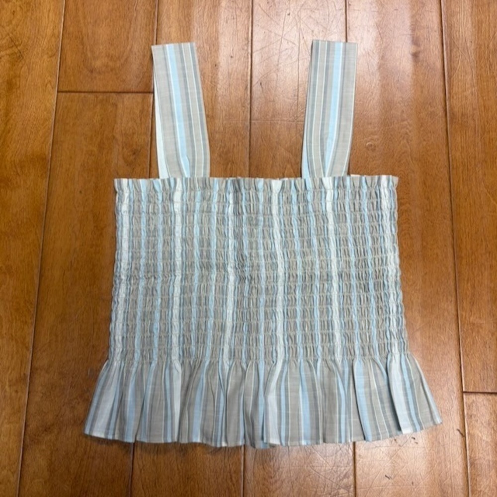 Uniqlo Cotton Striped Shirred Sleeveless Top Lightweight Size M Beachy Coastal